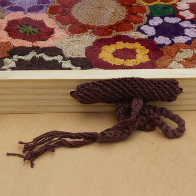 Cotton and wood tray, 'Great Bouquet' - Colorful Floral Crocheted Cotton and Wood Tray from Brazil