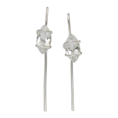 Quartz drop earrings, 'Crystalline Harmony' - Clear Quartz Drop Earrings from Brazil
