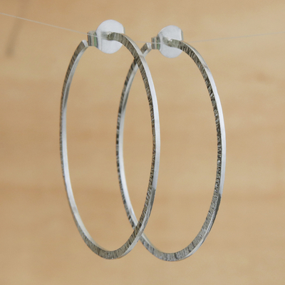 Sterling silver half-hoop earrings, 'Great Rings' - Combination Finish Sterling Silver Half-Hoop Earrings