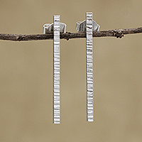 Sterling silver drop earrings, 'Great Bars' - Combination Finish Sterling Silver Drop Earrings from Brazil