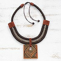 Spiral Motif Adjustable Ceramic Pendant Necklace from Brazil,'Iracema Spiral'