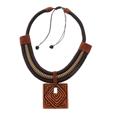 Spiral Motif Adjustable Ceramic Pendant Necklace from Brazil