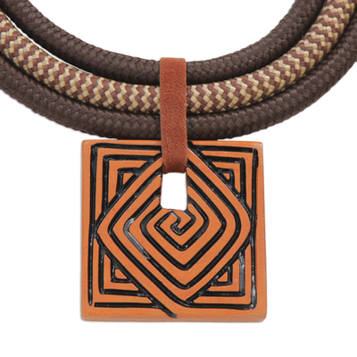 Ceramic pendant necklace, 'Iracema Spiral' - Spiral Motif Adjustable Ceramic Pendant Necklace from Brazil