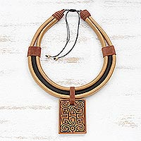 Ceramic pendant necklace, 'Elegant Maze' - Adjustable Ceramic Pendant Necklace Crafted in Brazil