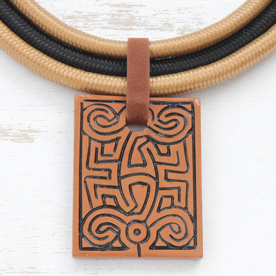 Ceramic pendant necklace, 'Elegant Maze' - Adjustable Ceramic Pendant Necklace Crafted in Brazil