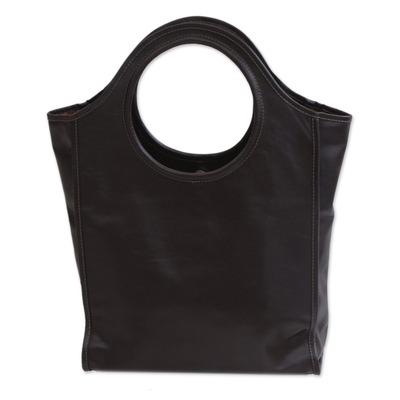 Leather handbag, 'Espresso Fashion' - Espresso Leather Handbag with Two Coin Purses