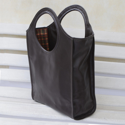 Leather handbag, 'Espresso Fashion' - Espresso Leather Handbag with Two Coin Purses