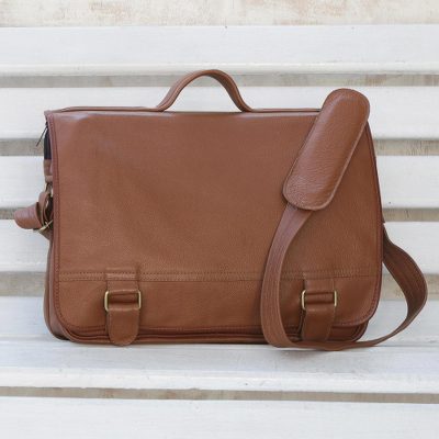 Laptoptasche aus Leder, (doppelt) - Spice Brown Leder-Laptoptasche aus Brasilien (Doppelt)