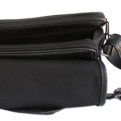 Laptoptasche aus Leder, (doppelt) - Schwarze Leder-Laptoptasche aus Brasilien (Doppelt)
