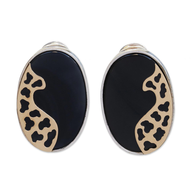 Gold accented agate drop earrings, 'Abstract Waves' - Abstract Gold Accented Agate Drop Earrings from Brazil