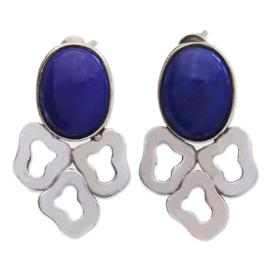 Lapis lazuli drop earrings, 'Abstract Petals' - Abstract Lapis Lazuli and Sterling Silver Drop Earrings