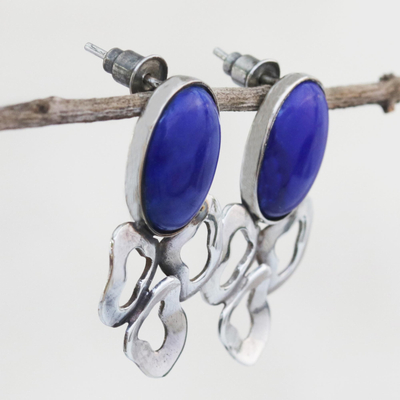 Pendientes colgantes de lapislázuli - Pendientes colgantes abstractos de lapislázuli y plata de ley