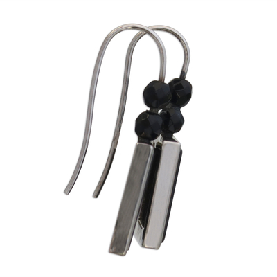 Agate drop earrings, 'Midnight Captured' - Square Black Agate and Sterling Silver Drop Earrings