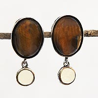 Tiger's eye and citrine dangle earrings, 'Oval Magnificence' - Oval Tiger's Eye and Citrine Dangle Earrings from Brazil