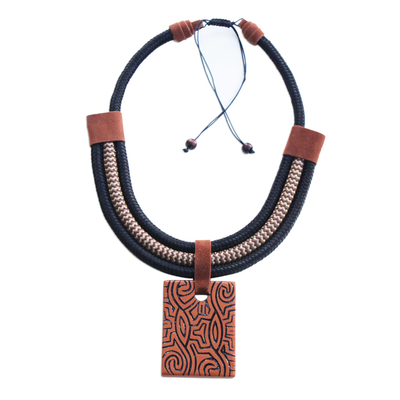 Ceramic pendant necklace, 'Rectangular Happiness' - Abstract Motif Ceramic Pendant Necklace from Brazil