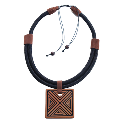 Triangle Pattern Ceramic Pendant Necklace from Brazil