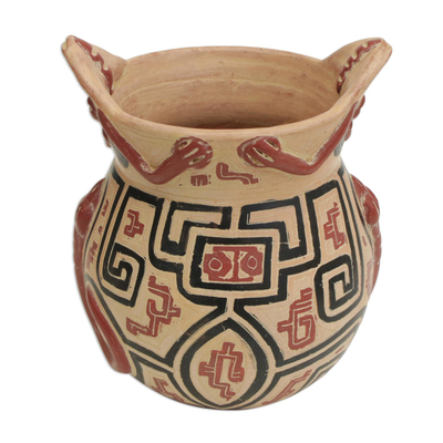 Ceramic decorative vase, 'Marajoara Style' (7 inch) - Marajoara-Style Ceramic Decorative Vase (7 inch) from Brazil