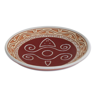 Ceramic decorative bowl, 'Turtle Glyph in Red' - Turtle Motif Ceramic Decorative Bowl in Red from Brazil