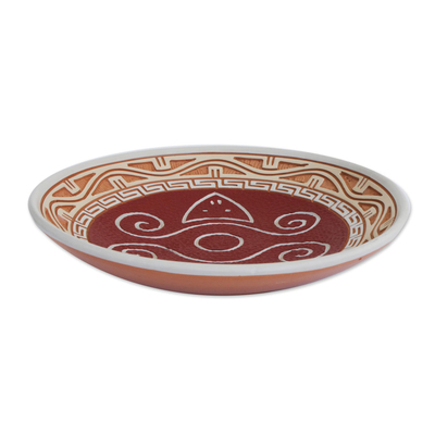 Ceramic decorative bowl, 'Turtle Glyph in Red' - Turtle Motif Ceramic Decorative Bowl in Red from Brazil