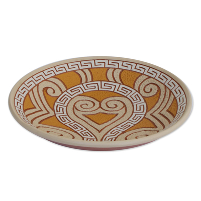 Dekorative Schale aus Keramik, 'Marajoara-Locken' (12,5 Zoll) - Dekorative Keramikschale mit Lockenmotiv aus Brasilien (12,5 in.)