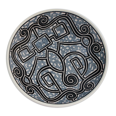 Ceramic Decorative Bowl with Line Motifs in Grey from Brazil