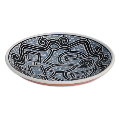 Cuenco decorativo de cerámica - Cuenco decorativo de cerámica con motivos de líneas en gris de Brasil