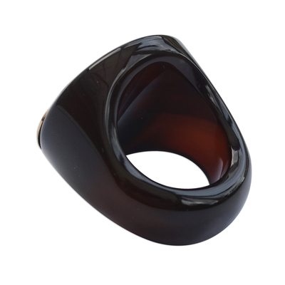 Gold accented agate signet ring, 'Eternal Promise in Black' - Gold Accented Agate Signet Ring from Brazil