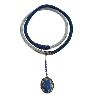 Lapis Lazuli Long Pendant Necklace from Brazil