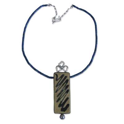Collar con colgante de cuentas de lapislázuli y perlas cultivadas - Collar con colgante de cuentas de lapislázuli y perlas cultivadas