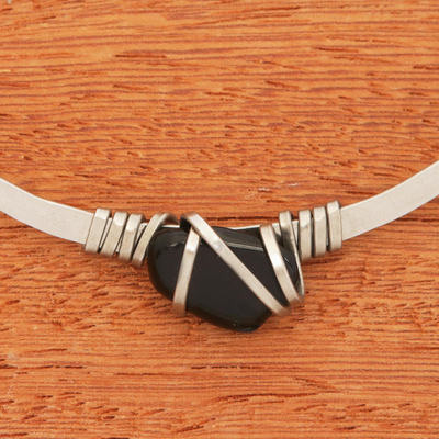 Obsidian collar necklace, 'Refined Queen' - Modern Obsidian Collar Necklace from Brazil