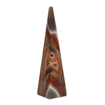 Agate gemstone sculpture, 'Earthen Obelisk' - Earth-Tone Agate Gemstone Sculpture from Brazil