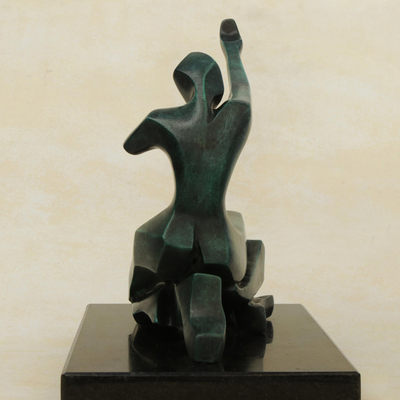 Bronze sculpture, 'Thanking God' - Fine Art Bronze Sculpture of a Figure Kneeling from Brazil