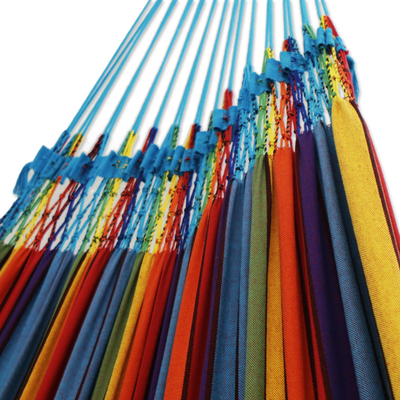 Baumwollhängematte, (doppelt) - Mehrfarbige handgewebte Baumwollhängematte aus Brasilien (Doppelt)