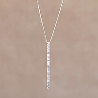 Sterling silver pendant necklace, 'Bar Texture' - Textured Modern Sterling Silver Pendant Necklace from Brazil