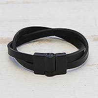 Featured review for Mens leather wristband bracelet, Determination in Black