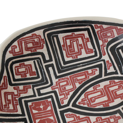 Ceramic decorative bowl, 'Marajoara Leaf in Red' (17.5 inch) - Leaf-Shaped Ceramic Decorative Bowl in Red (17.5 in.)