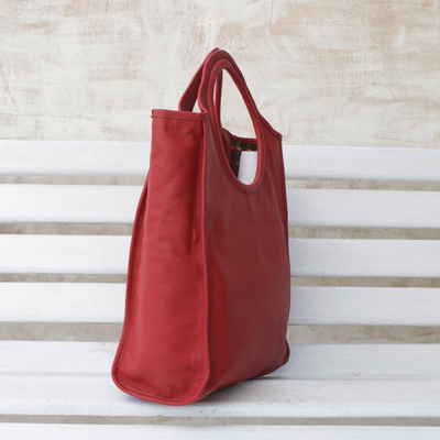 Leather handbag, 'Crimson Fashion' - Crimson Leather Handbag with Coin Purse from Brazil