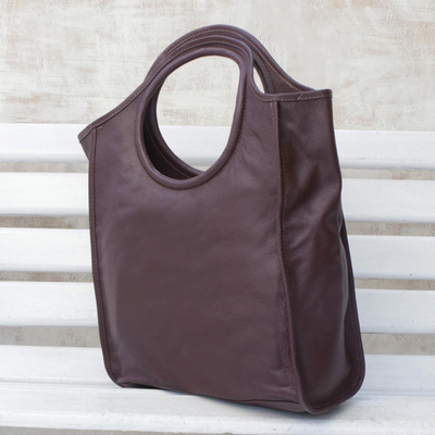 Leather handbag, 'Mahogany Fashion' - Mahogany Leather Handbag with Two Clutches from Brazil