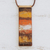 Art glass and leather pendant necklace, 'Desert Layers' - Handcrafted Glass Layered Pendant Necklace from Brazil