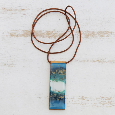 Glass and leather pendant necklace, Cloudy Sky
