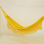 Handwoven Maize Yellow Cotton Hammock from Brazil (Double), 'Tropical Yellow'
