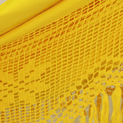 Cotton hammock, 'Tropical Yellow' (double) - Handwoven Maize Yellow Cotton Hammock from Brazil (Double)