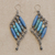 Recycled paper and hematite dangle earrings, 'Tribal Links in Blue' - Recycled Paper and Hematite Dangle Earrings in Blue (image 2b) thumbail