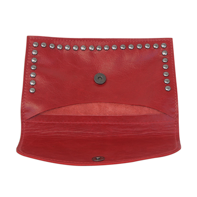 Leather waist bag, 'Studded Claret' - Handcrafted Leather Waist Bag in Claret from Brazil