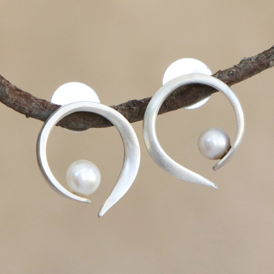 Cultured pearl drop earrings, Swirl Glow