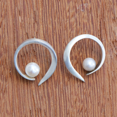 Cultured pearl drop earrings, 'Swirl Glow' - Modern Cultured Pearl Drop Earrings Crafted in Brazil