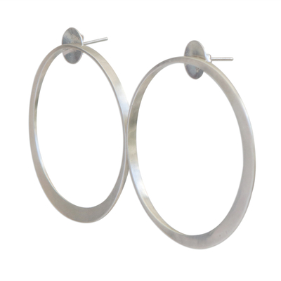 Silver drop earrings, 'Modern Ouroboros' - Circular Modern Silver Drop Earrings from Brazil