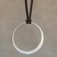 Silver pendant necklace, 'Modern Ouroboros' - Modern Circular Silver Pendant Necklace from Brazil