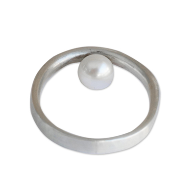 Cultured pearl band ring, 'Glowing Halo' - Simple Cultured Pearl Band Ring from Brazil