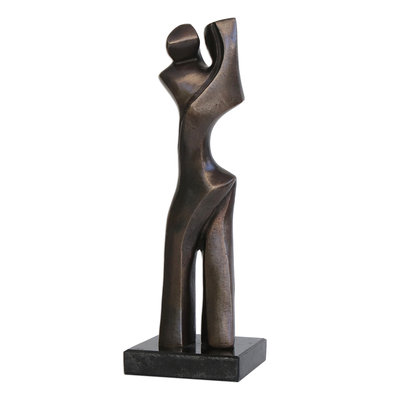 Modern Bronze Sculpture of Mother and Child on Granite Base